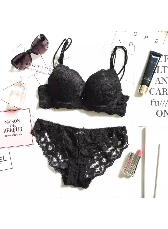 طقم حمالة صدر دانتيل للنساء مع سروال داخلي وحمالة صدر رافعة